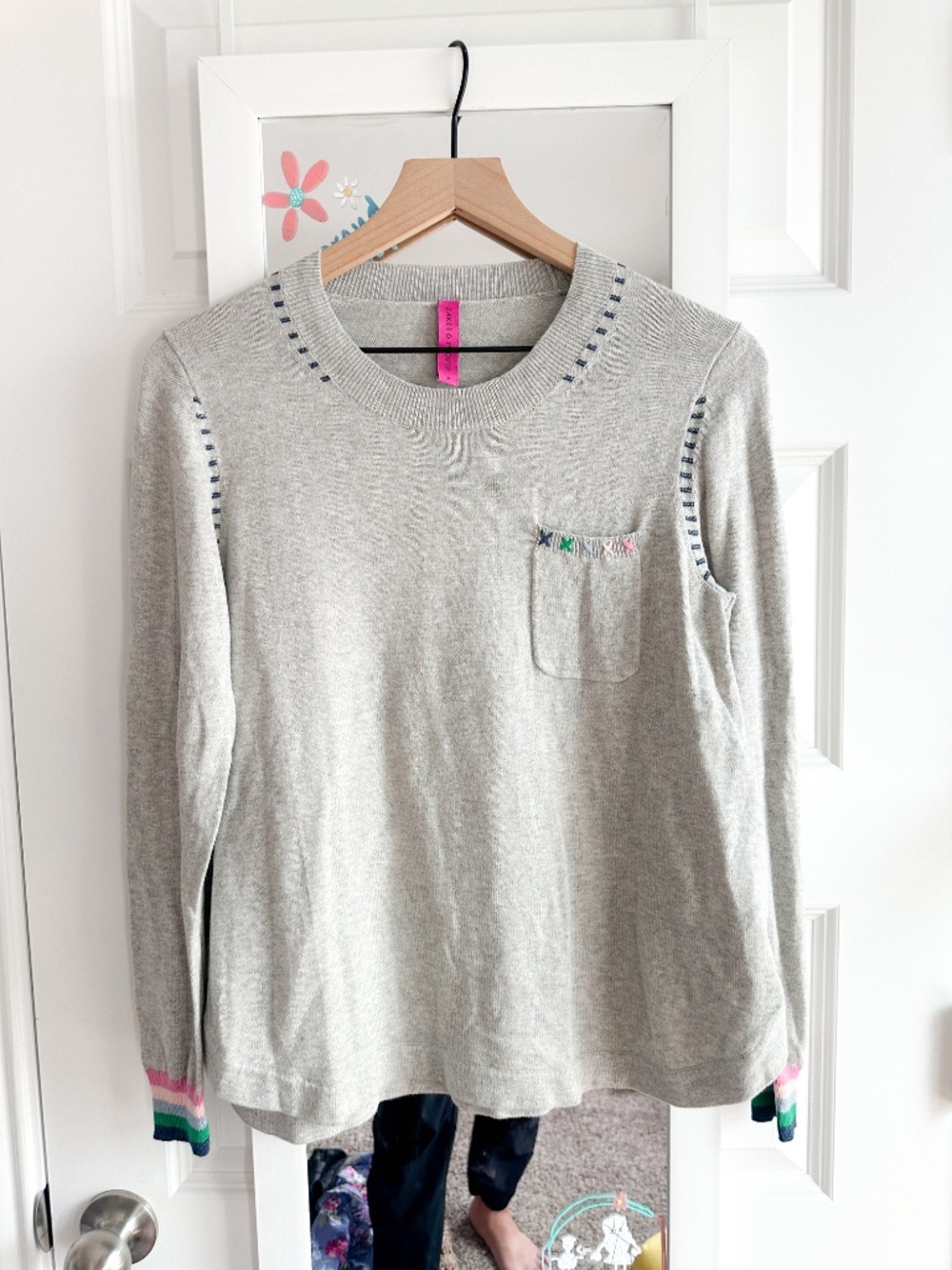 Zaket & Plover Handwork Curve Contrast Detail Knit Sweater Grey Small